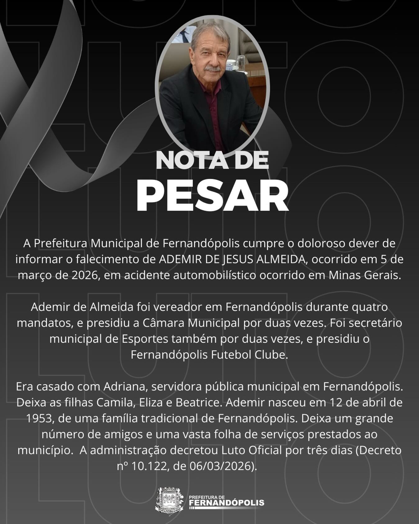 Post do instagram da Prefeitura de Mandirituba